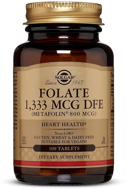 SOLGAR 無麩質無糖葉酸素食膠囊 1333mcg, 100顆, 1罐