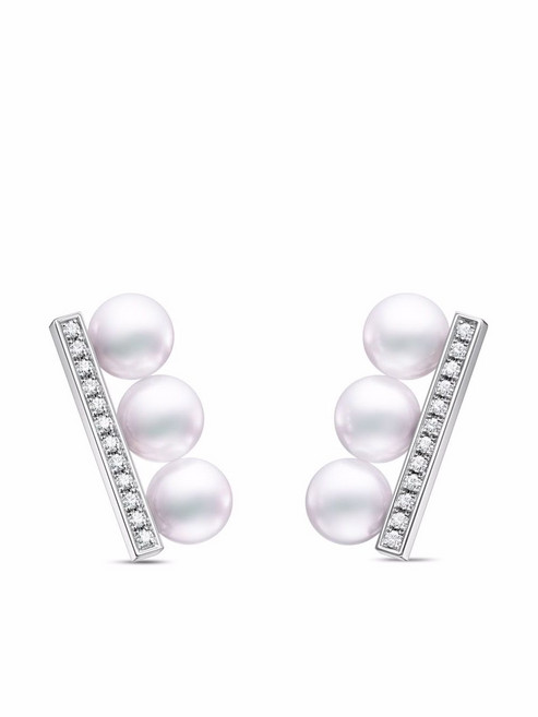 타사키 컬렉션 라인 밸런스 네오 아코야 18K 화이트 골드 펄 앤 다이아몬드 이어링