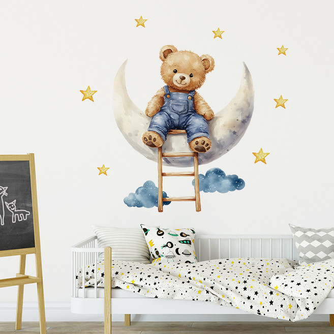 인테리어 벽지 스티커 북유럽 방 꾸미기, 테디베어 더문