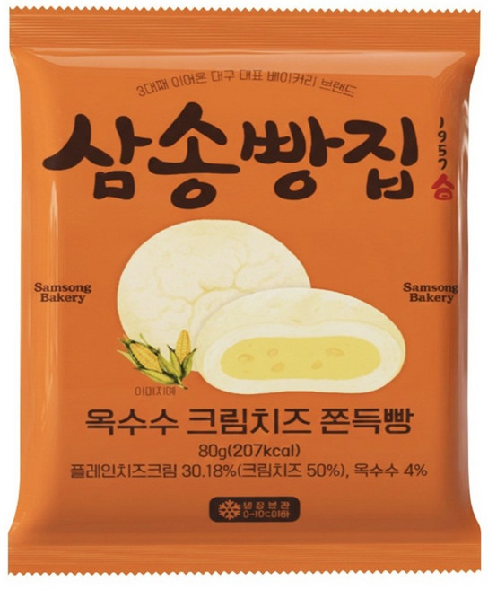 삼송빵집 옥수수 크림치즈 쫀득빵, 2개, 80g