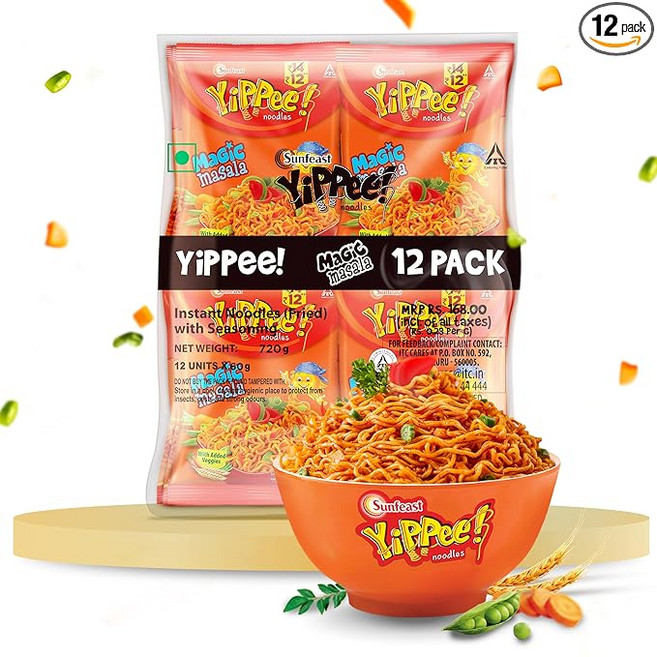 Sunfeast YiPPee! Magic Masala Instant Noodles 12-Pack (720g/840g), 12개, 720g