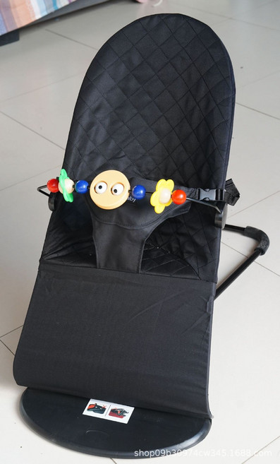 DIU 嬰兒搖搖椅哄娃哄寶寶哄睡搖籃躺椅可摺疊可調節搖搖椅安撫椅, 1件, 黑色菱形款+木珠玩具:如圖