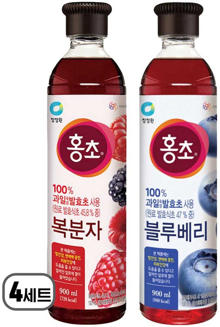청정원 홍초 복분자+ 블루베리, 4세트, 1.8L
