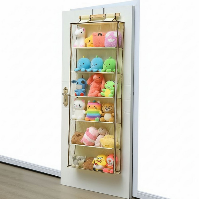 캐시픽 문걸이 인형 정리함 가방 장남감 정리, 1개, 베이지 6단