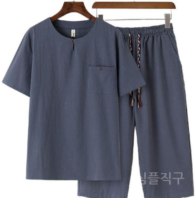 남자린넨상하의 바지 세트 중년 중장년 면마칠부 할아버지 아빠 캐주얼 반팔 여름옷