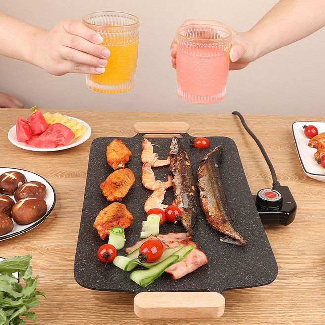 연기안나는 전기그릴 가정용 고기불판 대형 사각형 기름안튀는불판 고기그릴, 블랙 23*38cm, 1개