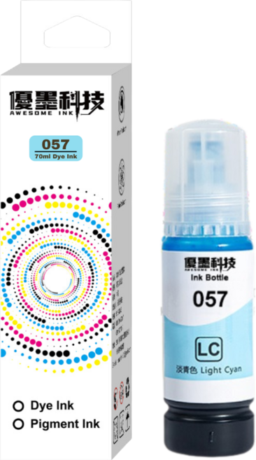 【優墨科技 AWESOME INK】057 染料墨水瓶 70ml 淡藍色 相容EPSON L8050 L18050 高品質微米過濾 ISO認證, 淡藍 T09D500（打統編請備註）, 1個