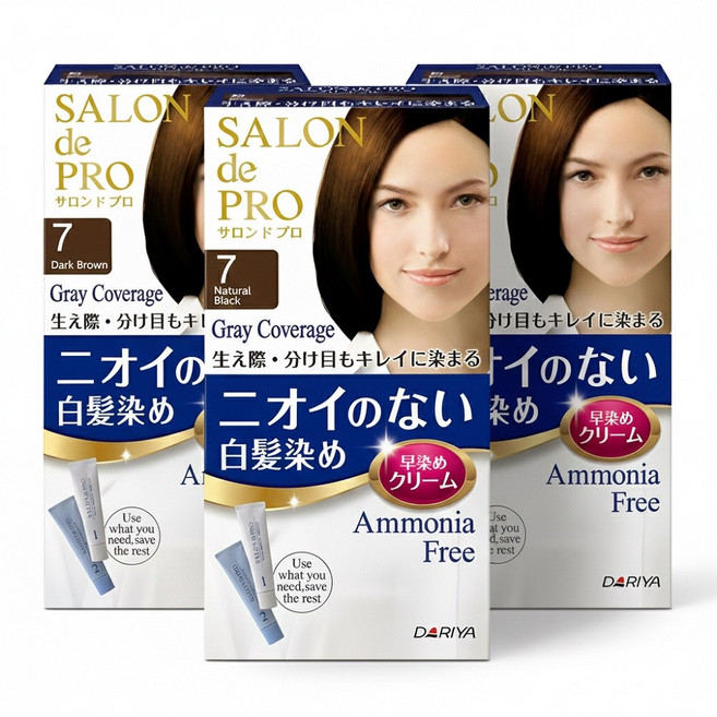 살롱드프로 냄새없는 일본염색약 새치 부분염색 여성용 흰머리커버, 3개, 7호내추럴블랙