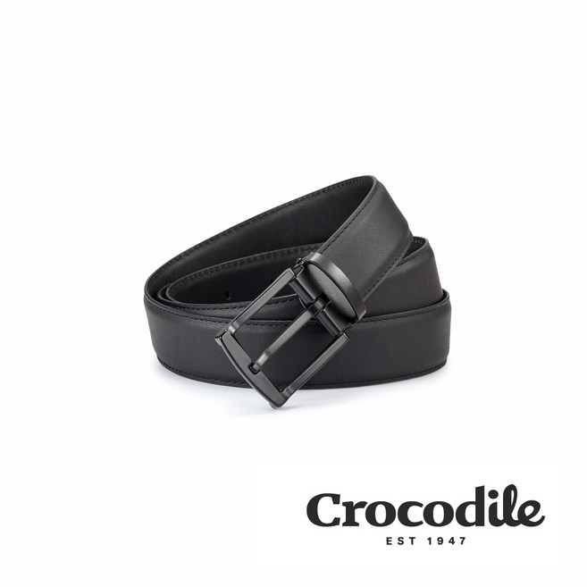 Crocodile鱷魚皮件 休閒真皮打洞皮帶 男皮帶 納帕軟皮 32MM 黑色
