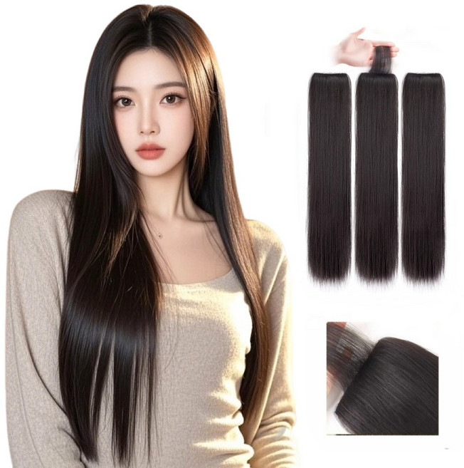 내추럴 가발 생머리 붙임머리 3피스 45cm 60cm, 1개, 내츄럴 블랙60cm 3개