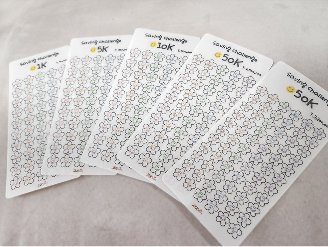 제이엔케이스토어 저축챌린지 현금 바인더 보드판 스마일플라워, 5매입(혼합)