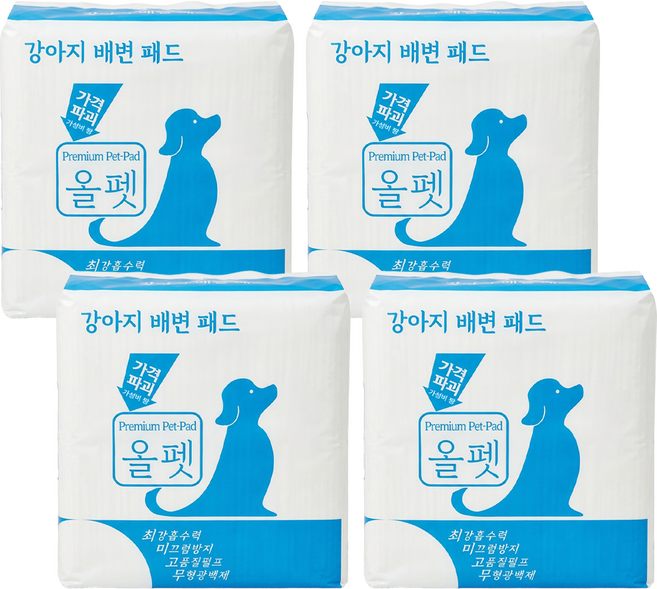 강아지 배변패드 올펫 ( 중형4팩 200 매 ) 중형(38g) 50x60 Cm, 4개, 50개입