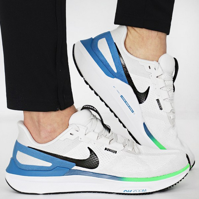 나이키 쿠셔닝 런닝화 ZOOM Structure 25 화이트-블루-그린 블랙 로고