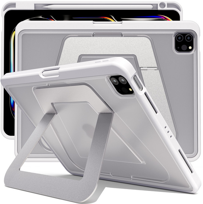 AITEWO 아이패드 케이스 거치대 각도조절 슬림 클리어 태블릿 케이스 펜슬 수납 충전 세로 가로 거치 가능 M5, 화이트, 1개