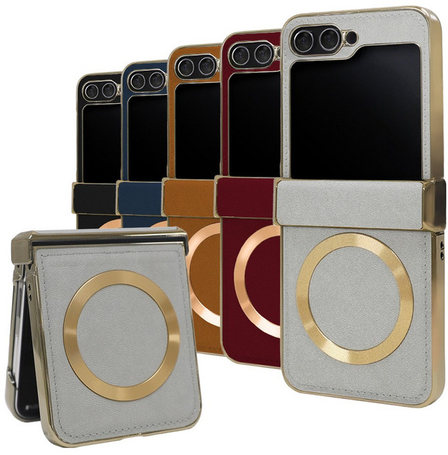 이케미 맥세이프 전용 골드서클 가죽 플립 케이스