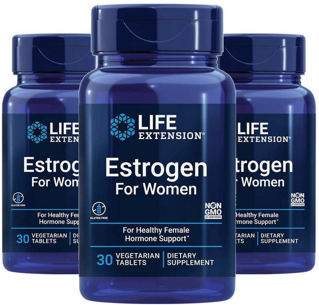 라이프익스텐션 내추럴 에스트로겐 포 피메일 베지테리안 타블렛, 30정, 3개