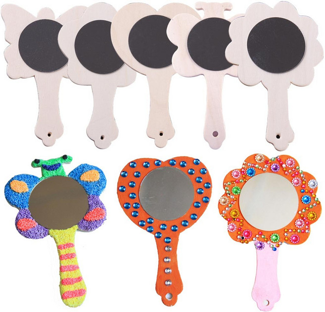 나무손거울 거울만들기 손잡이거울 미니거울 꾸미기 1개입 100개입, 1개, 나무손거울 꽃(1개)