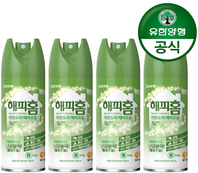 해피홈 아웃도어 에어로솔, 150ml, 4개