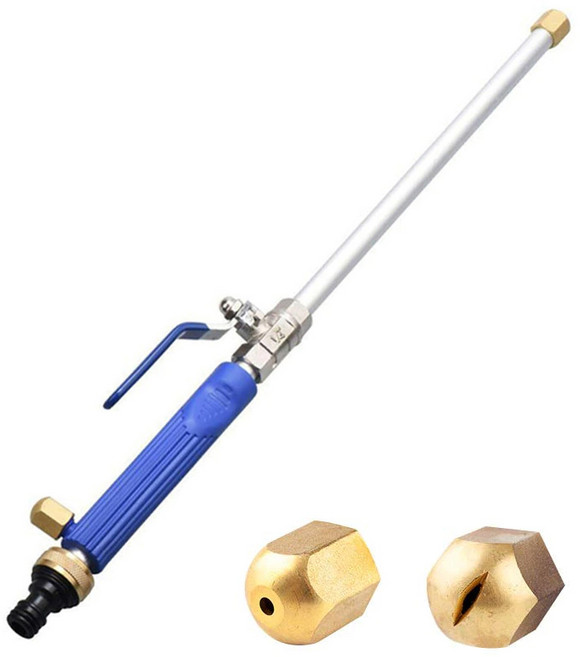 락모터스 고압 분사기 세차건 롱파이프건 분사건 세차 청소 베란다 원터건 물분사기, 블루+실버, 44cm