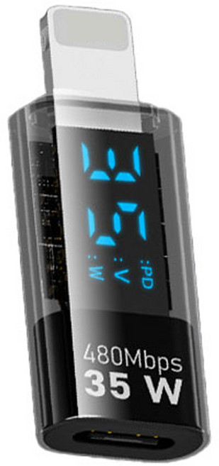 Type-C母轉Lightning公轉接頭 35W快速充電 480Mbps高速傳輸 實時功率顯示 即插即用, 1個, Lightning公頭