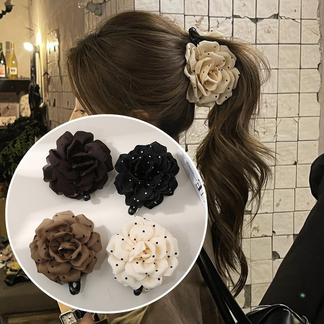 ZMBIRD 4종세트 예쁜 도트 꽃송이 올림머리 포니테일 헤어 바나나핀 H2375