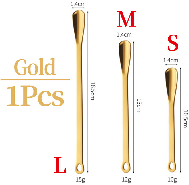 304 스테인리스 스틸 커피 스푼 고급 혼합 디저트 아이스크림 미니 조미료 파우더, 02 1pcs-L, 01 gold