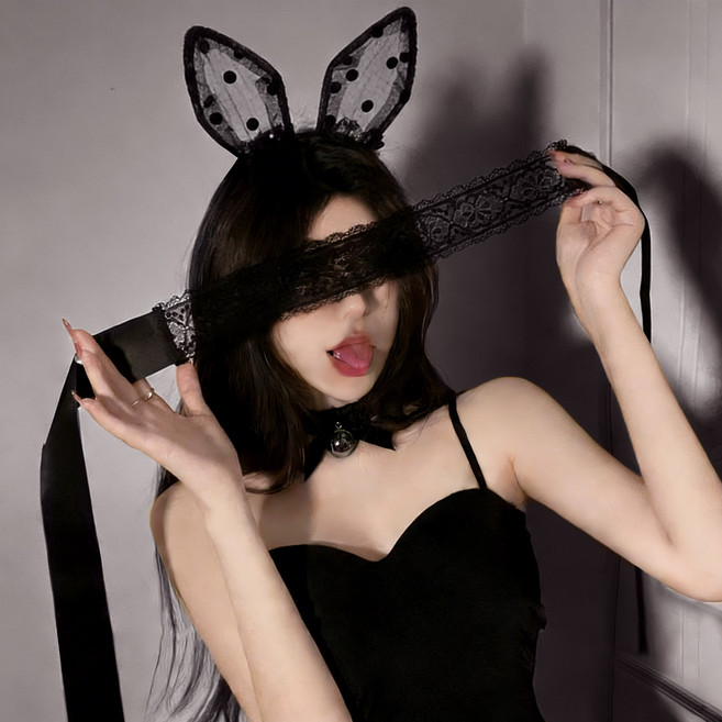 Soolink 여성 파티용 토끼 머리띠 안대 목걸이 장식 소품 3종 세트