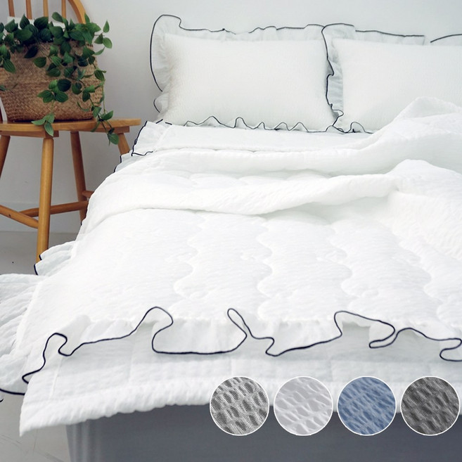 선염 시어서커 여름이불+패드+베개커버 침구 세트 슈퍼싱글 퀸