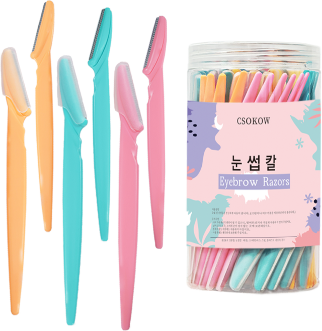 CSOKOW 눈썹칼 여성용 일회용 눈썹 정리칼 대용량 안전 면도칼 눈썹 정리기 66개, 1세트, 혼합색상