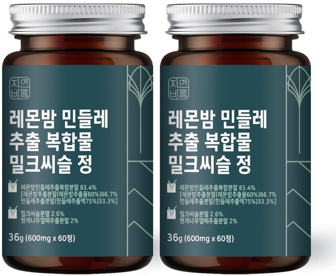 자연바름 레몬밤 민들레 추출물 추출 분말 유기농 밀크씨슬 복합물 영양제, 60정, 2개