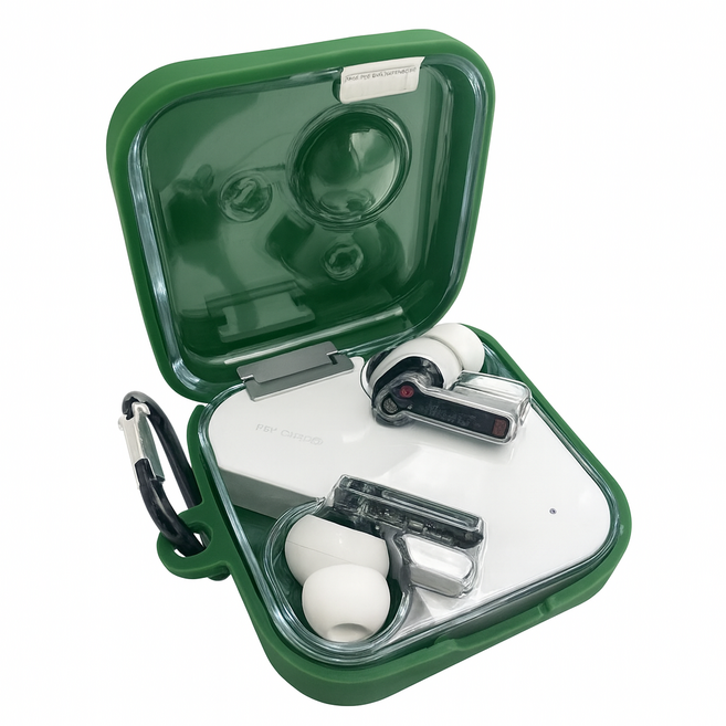 낫싱 이어2 Nothing Ear(2) 전용 실리콘 케이스 + 키링 충격방지 보호 커버, 그린
