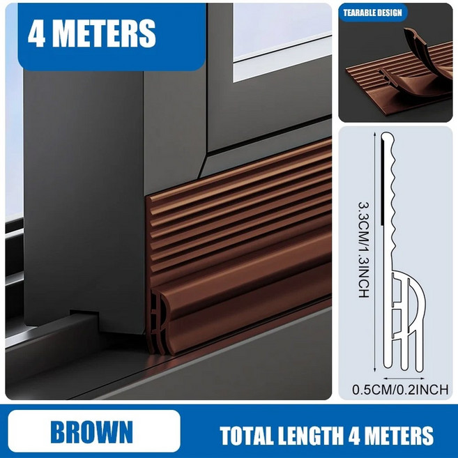 2/4M 자체 접착식 창문 도어 단열재 방풍 유리문 씰 스트립 간편 방진 슬라이딩 방음, Brown 4M