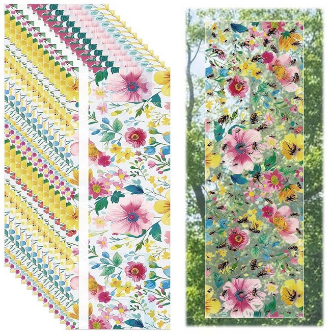 Mysora 100 Pack Window Fly Traps Floral Sticky Paper 실내용 Clear Flies Strips Bulk Bug 고양이용cher 생활방수