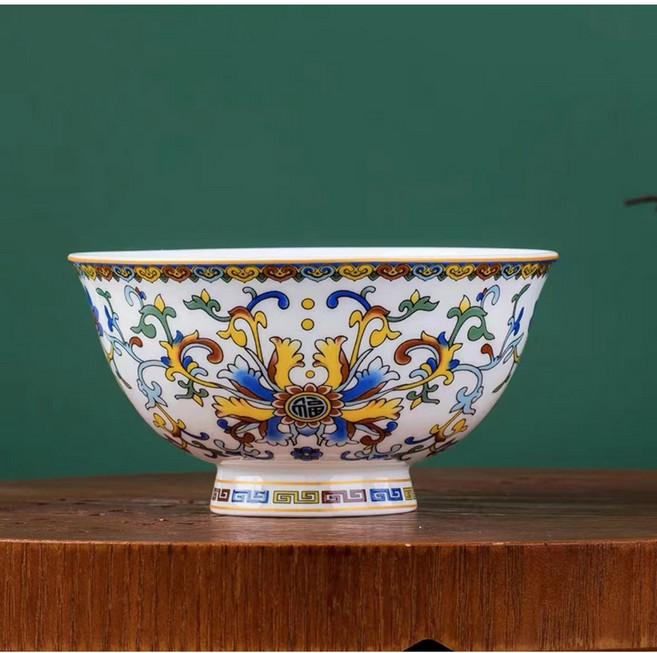 우아하게 제작된 경덕진 도자기 색상 에나멜 모조 본차이나 화상 그릇 세트 방지 받침대, 10 복이 가득하고 부귀영화를 누리세요 4 5inch