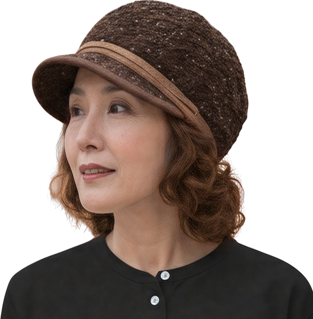 가발위드 중년 모자가발 일체형 단발 웨이브 곱슬 헤어펌 M016, 1개, 브라운+라이트브라운