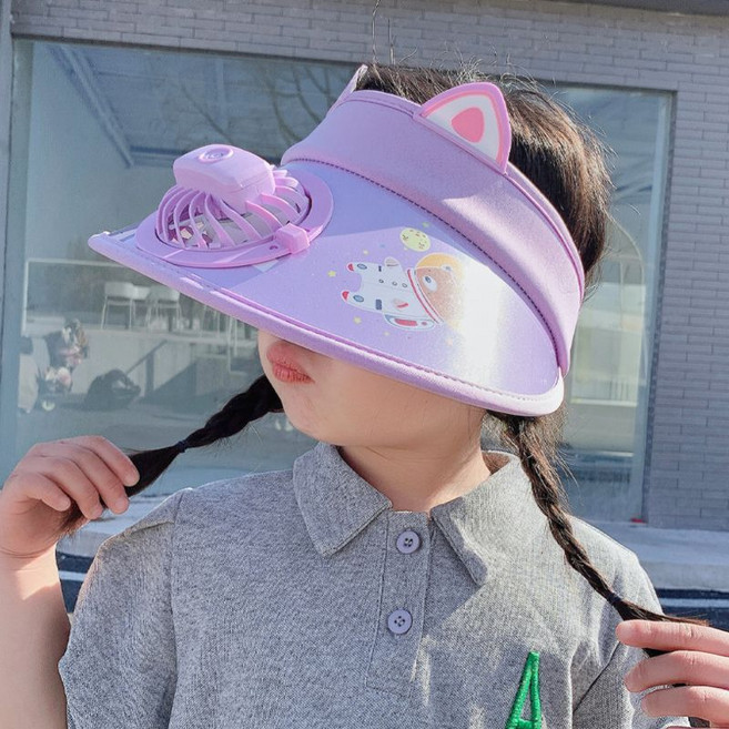 선풍기모자 선풍기 자외선차단 썬캡 농사 아웃도어 모자, 보라