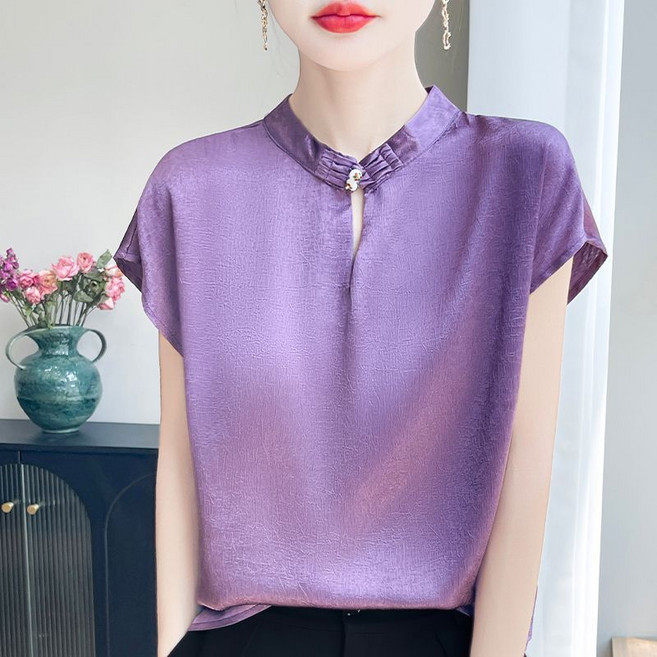 Makone 여성 헨리넥 솔리드 무지 심플 쿨링 소프트 트랜드 루즈핏 민소매 블라우스 오피스룩