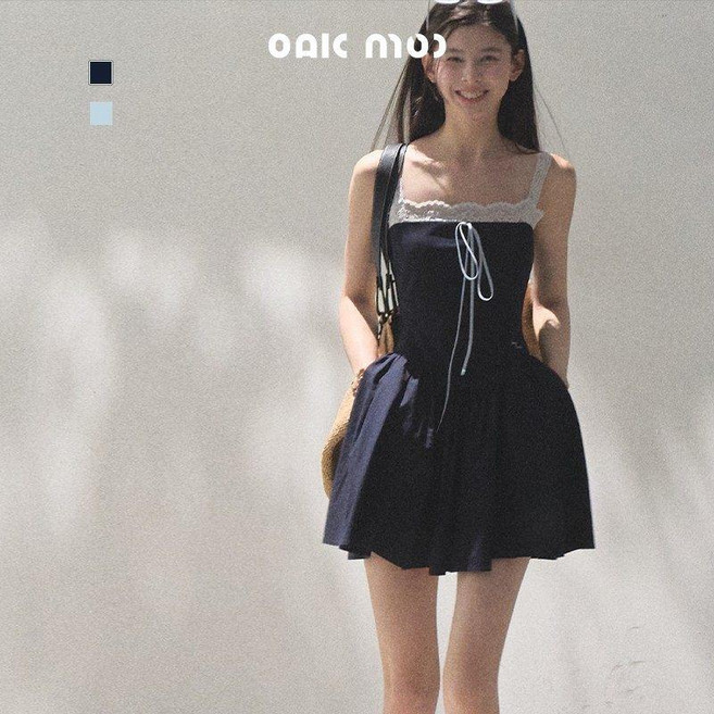 오크무 베이직 텐셀 린넨 레이어드 슬리브리스 원피스 OAKMOO, 트와일라잇블루 숏 드레스