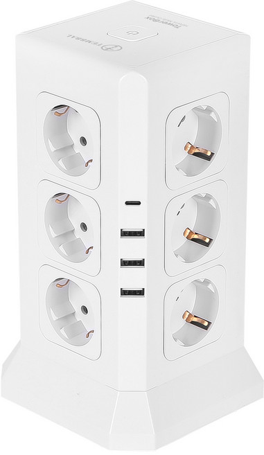 템빨 고용량 타워형 멀티탭 멀티콘센트 4000W 16구 2M 타워박스 화이트 KC인증, 1개