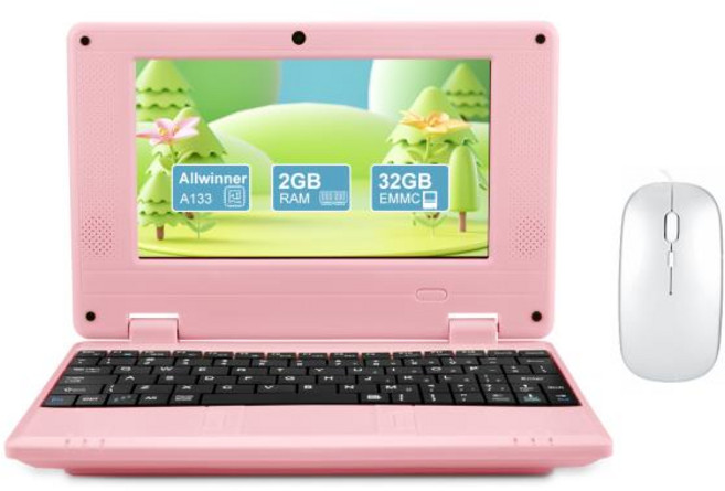 7 인치 안드로이드 12.0 OS Netbook 컴퓨터 A133Plus 키즈 노트북 2GB/32GB 포켓 교육, 01 China Mainland, 02 핑크