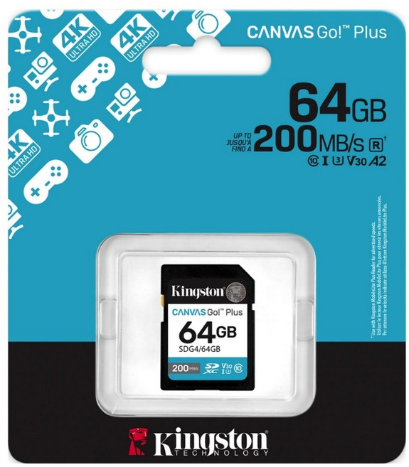 金士頓 Canvas Go! Plus SDG4 UHS-I U3 4K 記憶卡, 1個, 64G, 64GB