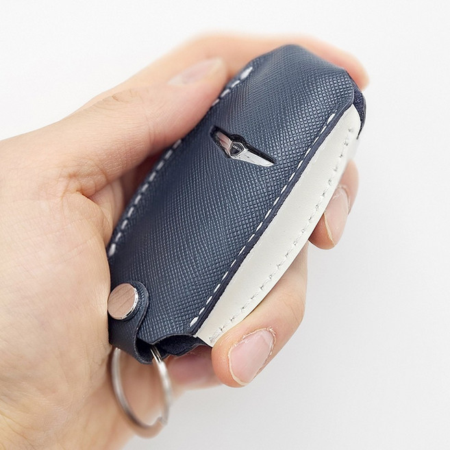 제네시스 호환 GV70 GV80 G70 G80 G90 8버튼 키케이스 키홀더, 네이비 & 화이트