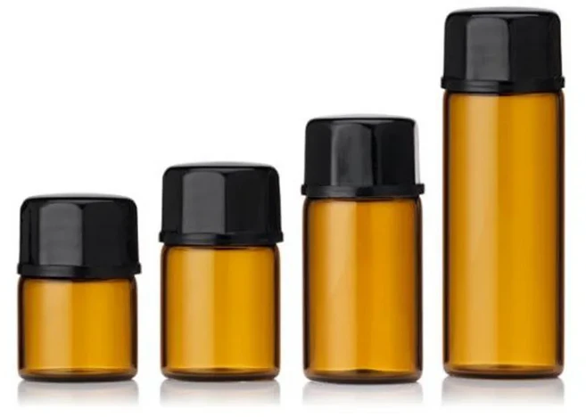 10X 1/2/3/5/10ML 미니 앰버 빈 드로퍼 유리병 에센셜 오일 향수 아로마테라피 샘플 바이알 오리피스 리듀, 14 10x1ml, 01 Non-porous plug, 01 Octagonal cap