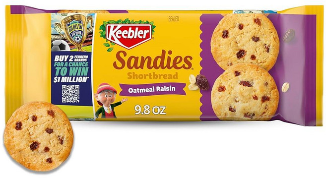 Keebler Sandies 쇼트브레드 오트밀 건포도 쿠키 팬트리 팩 277.8g(9.5온스), Keebler SAndie 앤디s 쇼트브레드 오트밀 건