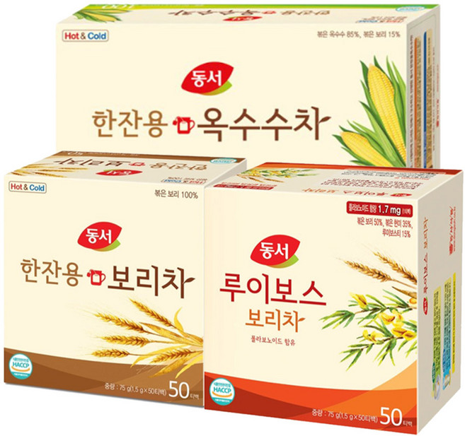 [성실한오피스] 동서 한잔용 보리차 50T + 한잔용 옥수수차 100T + 루이보스 보리차 50T 세트, 75g, 1개