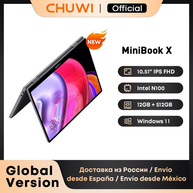 CHUWI MiniBook X 노트북 태블릿 2 In 1 Intel N100 10 51" FHD IPS 스크린 12GB LPDDR5 512G SSD Windows 11 1200, N100 12G 512G Grey