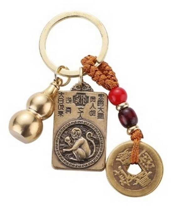 우주하이 행운부적 키링 열쇠고리 재물부적 8대수호신, 1개, 황동 원숭이띠
