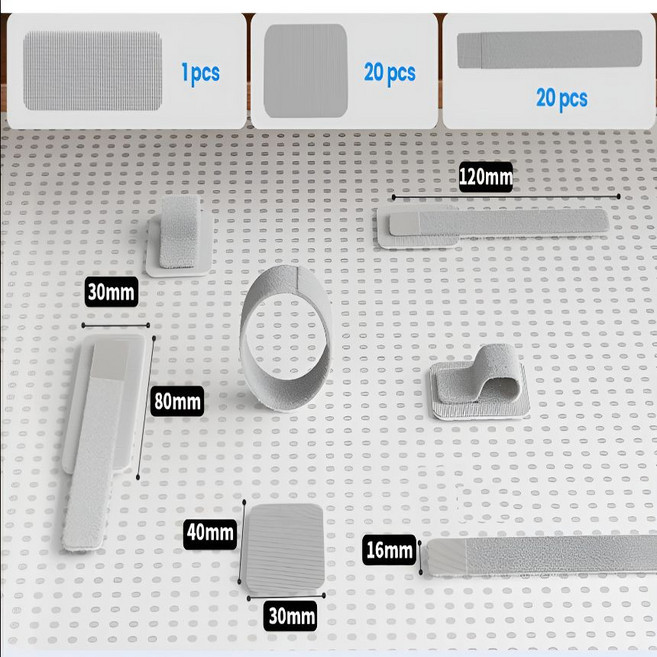 오리비아 부착형 간편 전선정리 찍찍이 벨크로 케이블 타이, 그레이 41PCS, 1세트