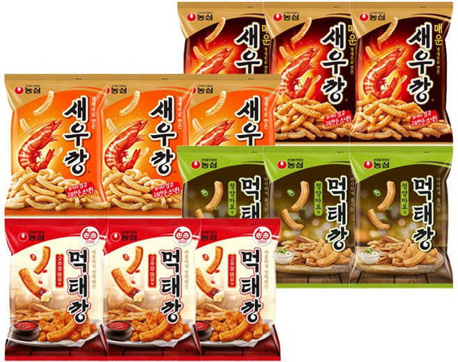 농심 먹태깡 고추장마요맛 3+먹태깡청양마요 3+새우깡3+매운새우깡3, 12개, 60g