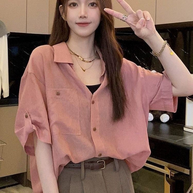 時尚大碼設計感復古襯衫女 寬鬆顯瘦減齡休閒